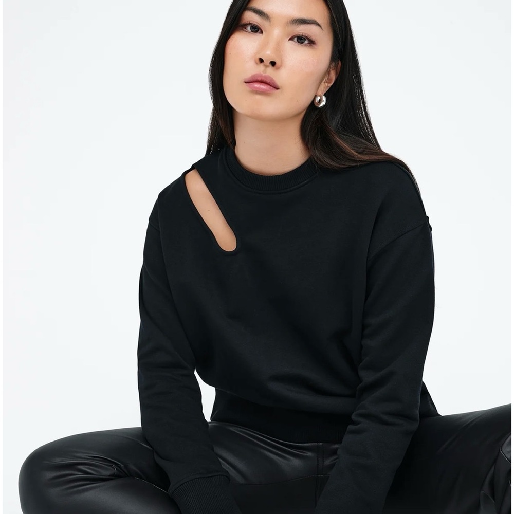 ELOQUII Black Knit Cropped Sweater W/Asymmetrical Cut Out Size 14/16